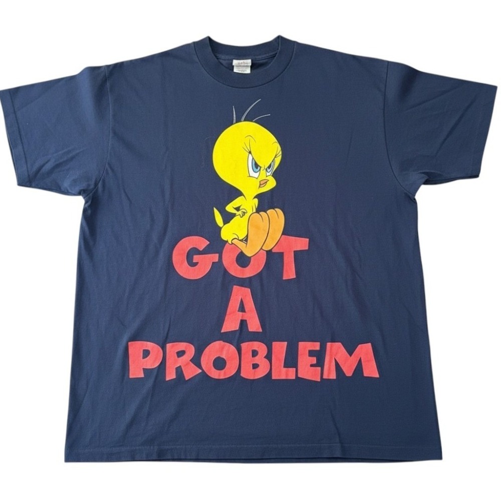 VTG  Looney Tunes 1997 Tweety Bird Got A Problem T-Shirt Navy XL Single Stitch‎